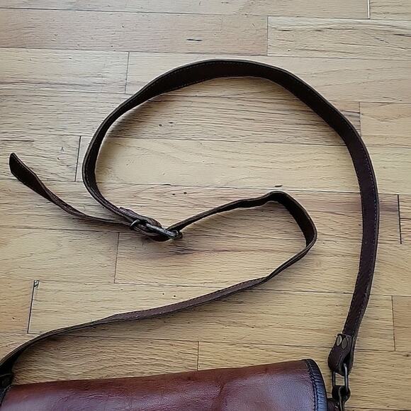 Vintage Distressed Brown Genuine Leather Crossbody Saddlebag Boho Hippie Western - Picture 4 of 11